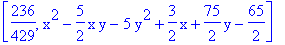 [236/429, x^2-5/2*x*y-5*y^2+3/2*x+75/2*y-65/2]